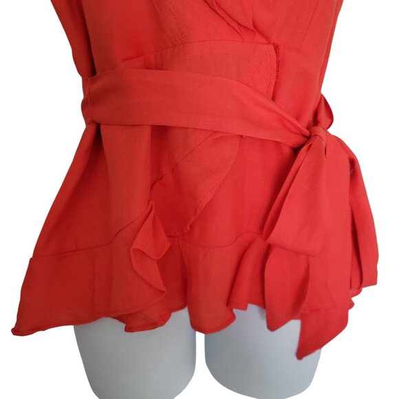 DO+BE Women's Sleeveless Wrap-Style Peplum Top Waist Tie Orange/Red- L - Picture 4 of 8